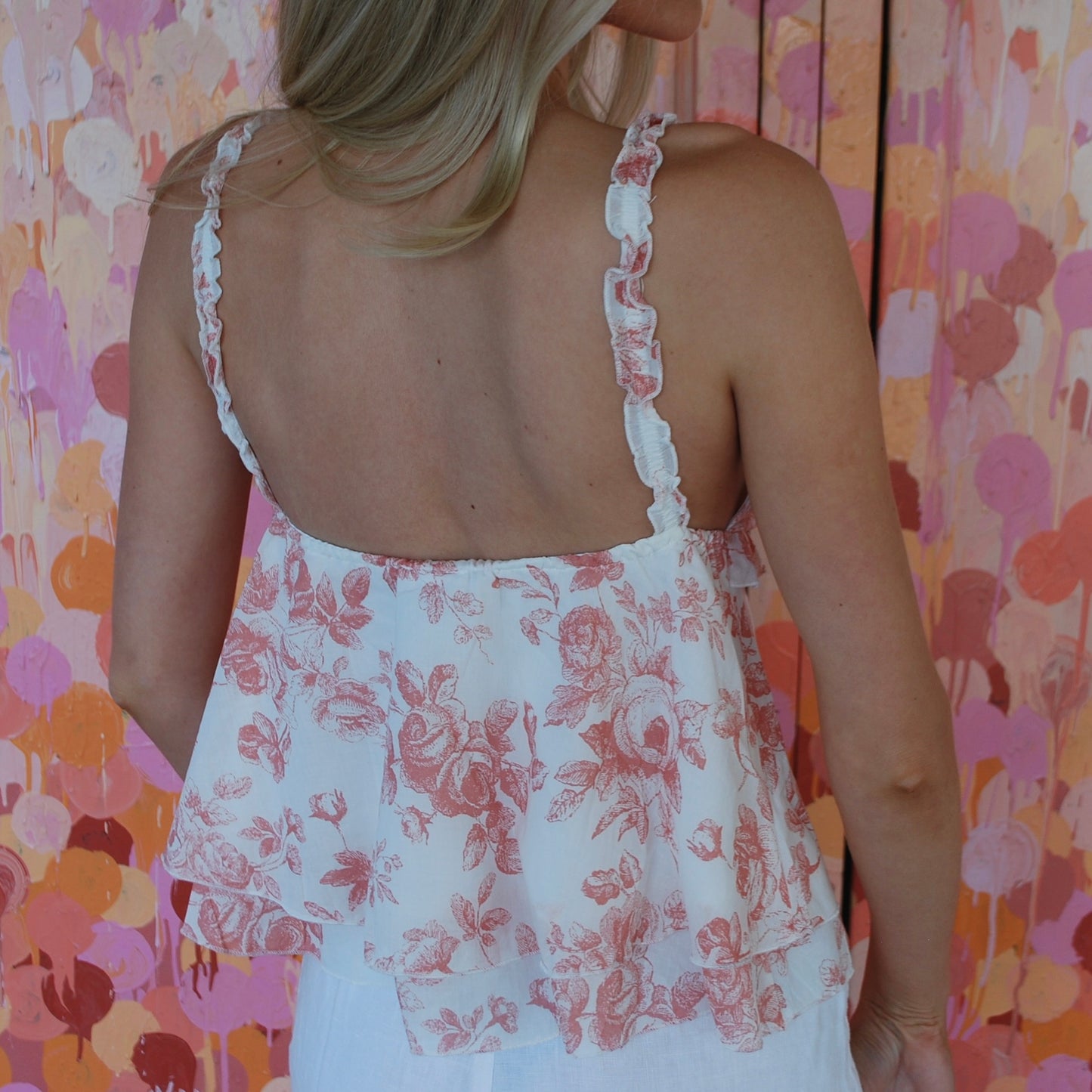 Floral Sweetheart Neck Ruffle Top