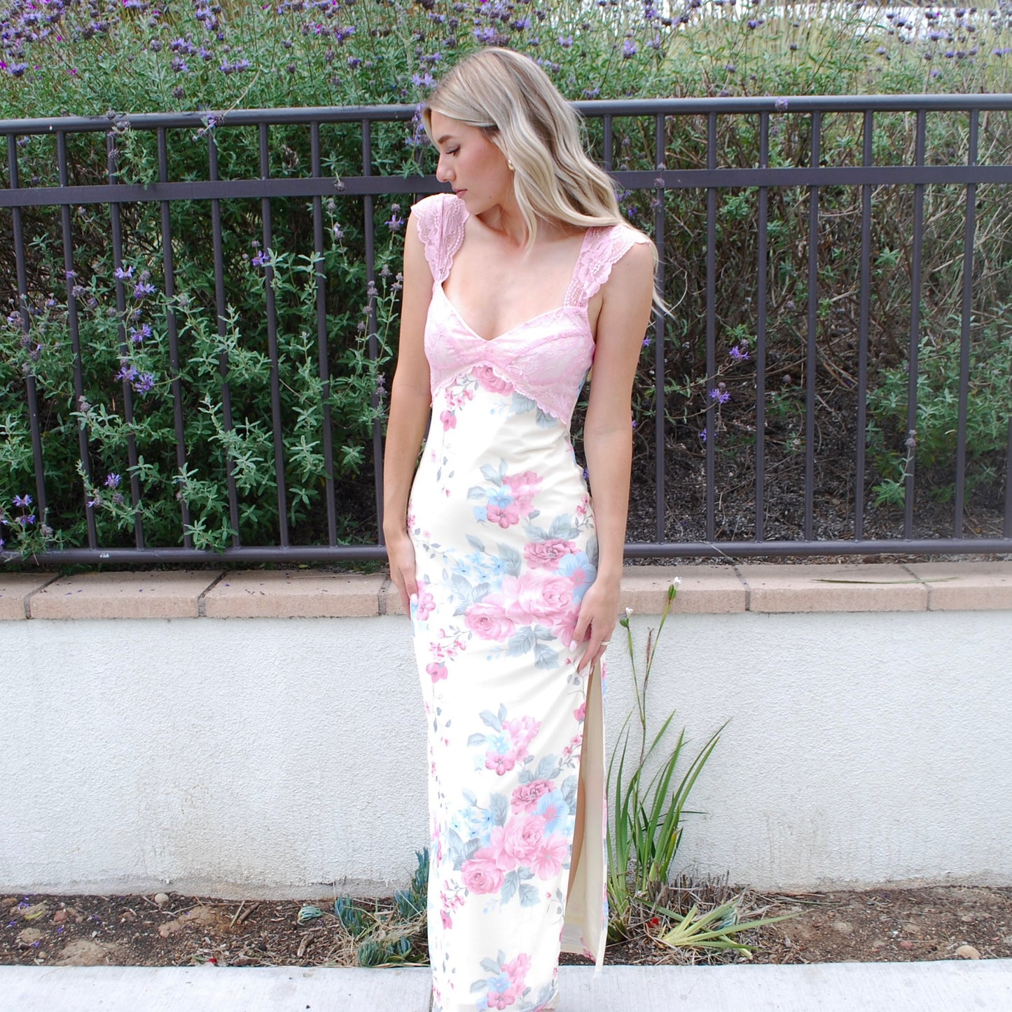 Floral Print Lace Maxi Dress