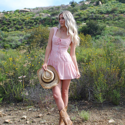 Pink Checker Print Mini Dress