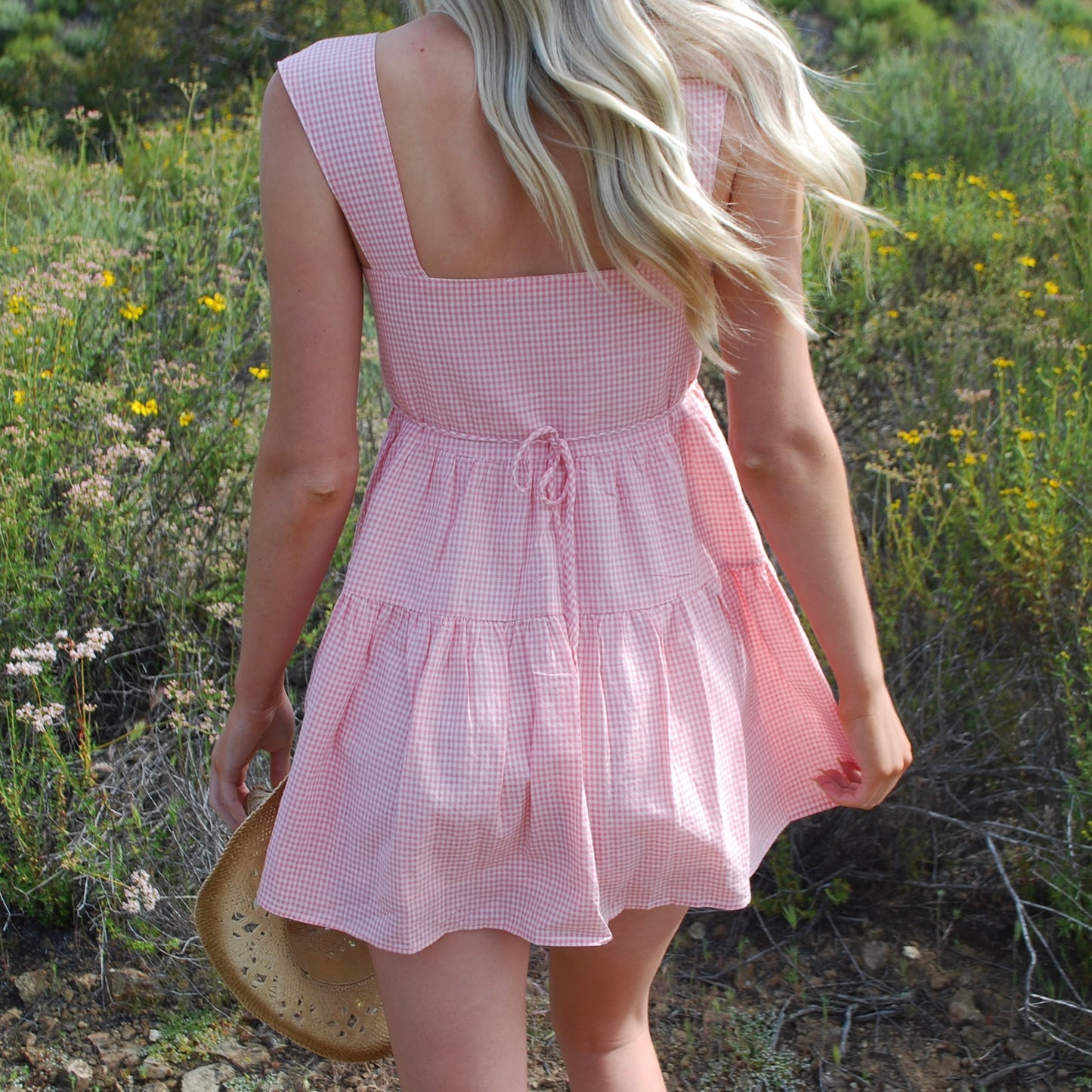 Pink Checker Print Mini Dress