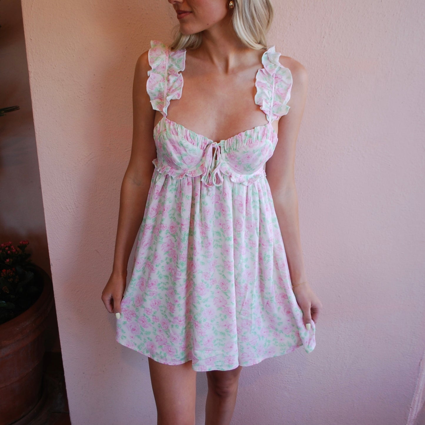 Pink Floral Mini Dress