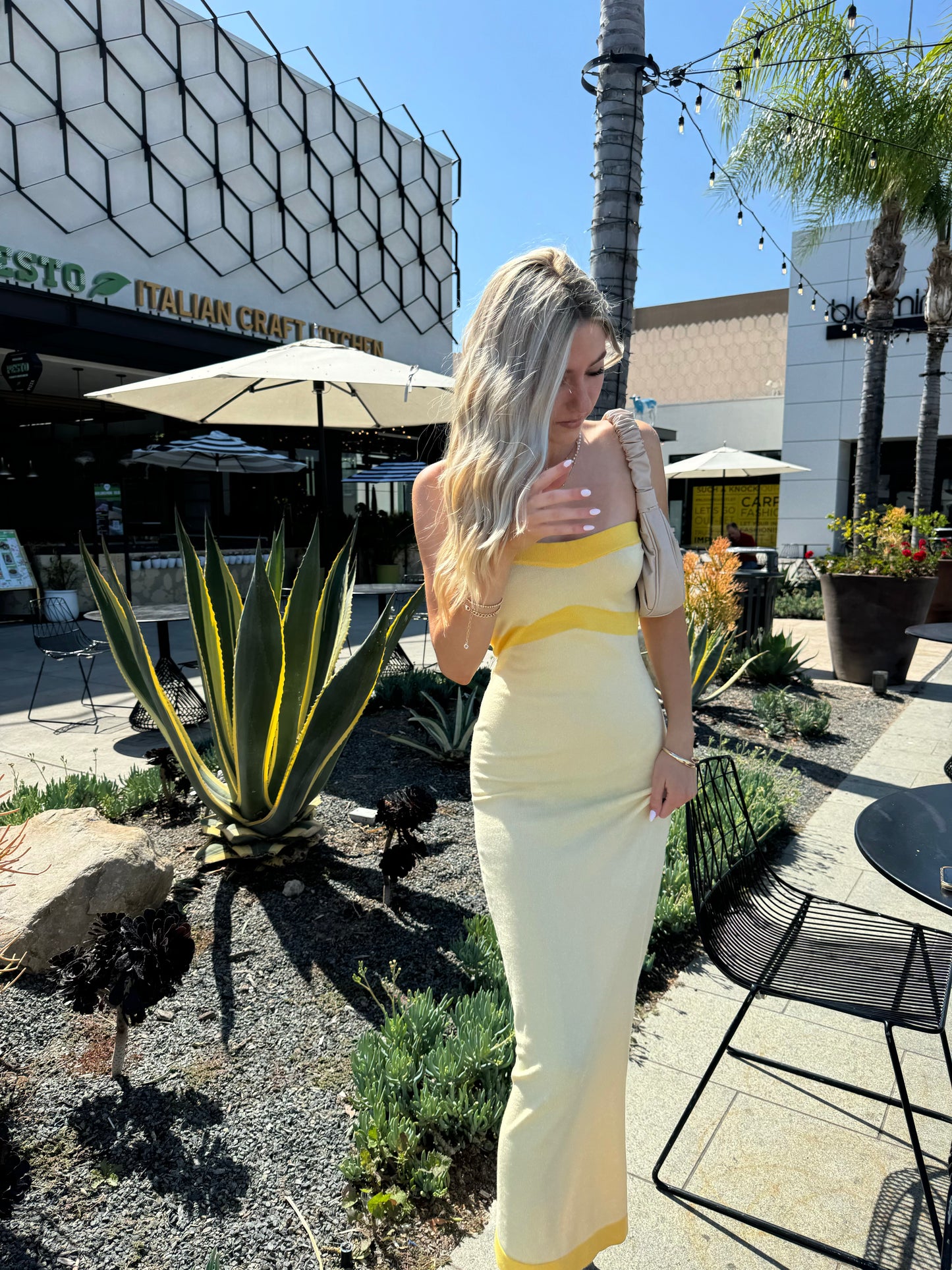 Yellow Sweetheart Neck Maxi Dress