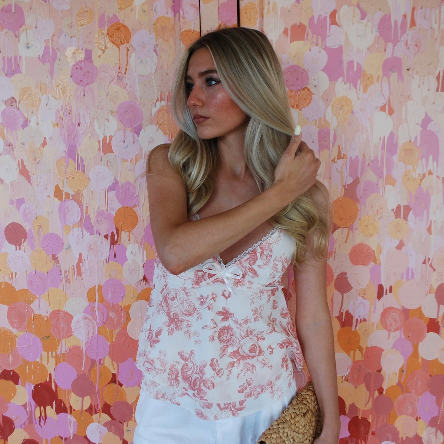 Floral Sweetheart Neck Ruffle Top